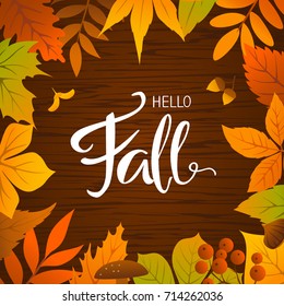 hello fall seasonal autumn leaves frame background