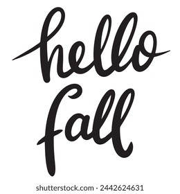 Hello Fall text black color isolated on transparent background. Hand drawn vector art.
