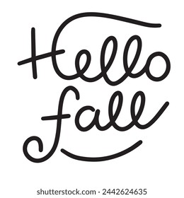 Hello Fall text black color isolated on transparent background. Hand drawn vector art.