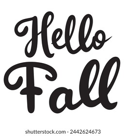 Hello Fall text black color isolated on transparent background. Hand drawn vector art.