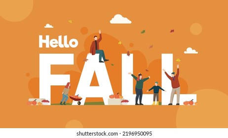 Hello Fall text greetings illustration