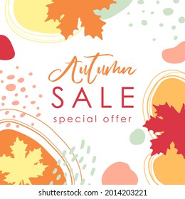 Hello Fall. Trendy abstract art templates. Suitable for social media posts, mobile apps, banners design. Vector fashion backgrounds. Autumn leaves. Fall offers. Autumn sale