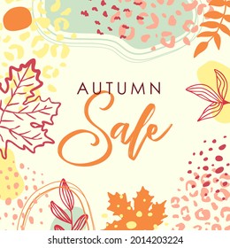 Hola Caída. Plantillas de arte abstracto de moda. Adecuado para publicaciones en medios sociales, aplicaciones móviles, diseño de carteles. Antecedentes de moda vectorial. Hojas de otoño. Ofertas de otoño. Venta de otoño