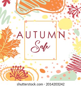 Hello Fall. Trendy abstract art templates. Suitable for social media posts, mobile apps, banners design. Vector fashion backgrounds. Autumn leaves. Fall offers. Autumn sale