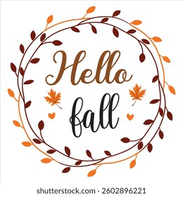 Hello  Fall Typography T-shirt Design Vector, Autumn season illustration, Happy Fall autumn pumpkin Graphics