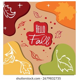hello fall vetor banner com letras e folhas