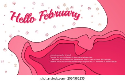 Hello February Background or Greeting Card Design. With pink and white color. Premium vector template