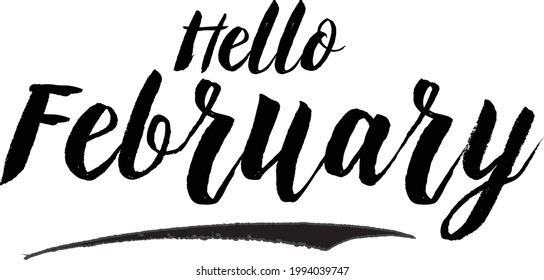 Hello February Calligraphy Black Color Text On White Background
