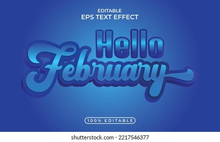 Hola Febrero editable 3d diseño de efectos de texto