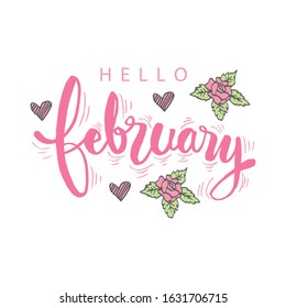 Hello February Hand Lettering Greeting Card Stock Vector (Royalty Free ...