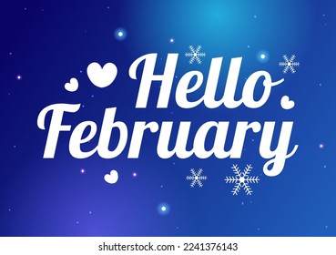 Hello February Month with Flowers, Hearts, Leaves and Cute Lettering for Decoration Background in Flat Cartoon Hand Drawn Templates Illustration