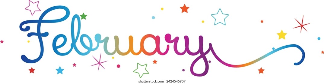 Hello February. FEBRUARY month vector with Flowers and butterfly. Decoration letters ornaments. Illustration February