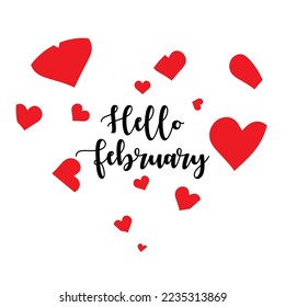 hallo february text mit der form von roten herzen. geeignet für Banner, Plakate oder Karten