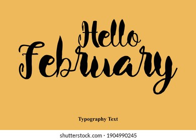 Hallo Februar Typografie Text Hallo Zitat auf gelbem Hintergrund
