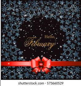 Hello, February. Valentine's Day. Romantic card with heart for love confessions. Vector illustration