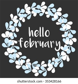 Hello february winter watercolor wreath vector card