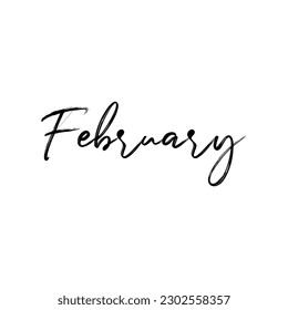 Hello February.handwritten quote,gift tag,lettering message.Hand drawn winter,January phrase.Handwritten modern brush calligraphy for poster,card,banner, invitations.Brush handwritten names of months.