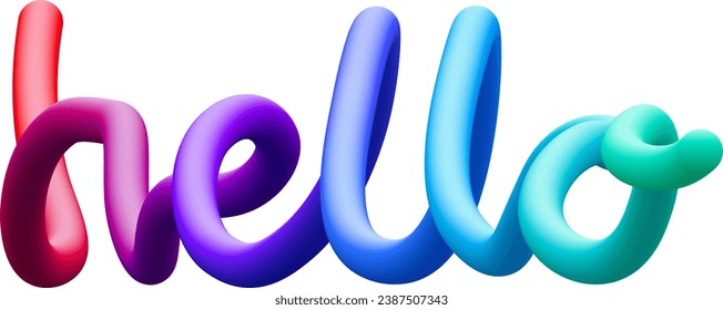 Hello fluid text with dynamic curved lines made of blended colorful circles. Vector illustration.