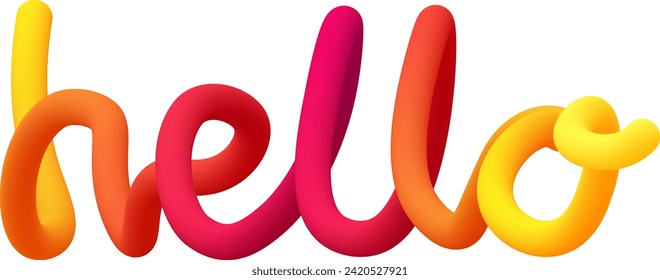 Hello fluid text with dynamic curved lines made of blended colorful circles. Vector illustration.