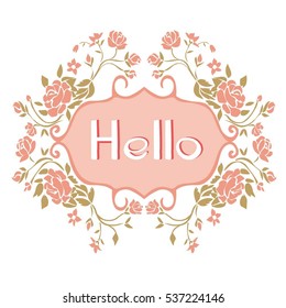 hello, frame flowers, vector, illustration