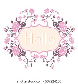 hello, frame flowers, vector, illustration