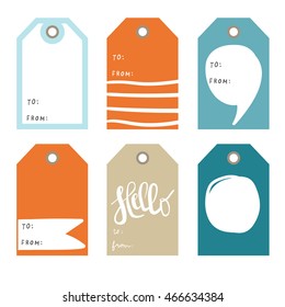 Hello. Frames for text. Set of 6  creative tags  templates with marine theme design.  summer and sea Collection tags, cute tags, Set tags, printable tags, hand drawn tags