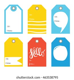 Hello. Frames for text. Set creative tags  templates with marine theme design.  Red, blue and yellow Cute tags for text and design Collection tags, cute tags, Set tags, printable tags, hand drawn tags