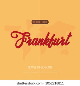 Hello from Frankfurt. Travel to Germany. Touristic greeting card. Vector illustration