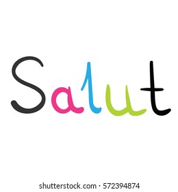 Hello french language on the white background normal rainbow italic