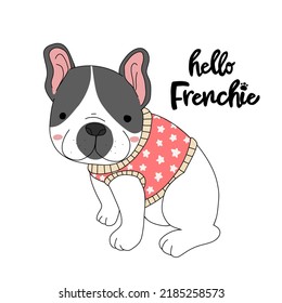 Hallo Frenchie, Französischer Bulldog trägt rosa Hemdkartographie, Vektorgrafik	