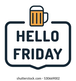 Hello friday. Badge with beer icon. Flat vector illustration on white background.