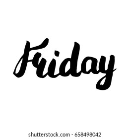 Hello Friday postcard. Ink illustration. Modern brush calligraphy. Isolated on white background.