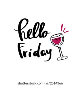 Hello friday words typography design hand lettering banner