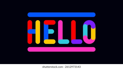 Hello. Funny banner, speech bubble, poster sticker concept. Geometric colorful style for fun, bright night party, with text Hello. Phrase, text, message Hello Vector Illustration