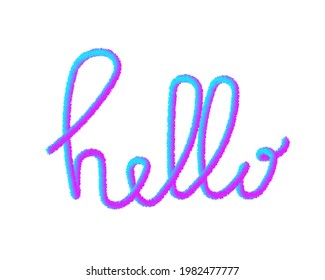 Hello fur 3d word hand lettering vector greetings elements for cards, banners, posters, scrapbooking, pillow, cups and clothes design. Fluffy effect isolated on white background.