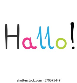Hello german language on the white background rainbow italic