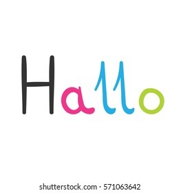 Hello german language on the white background rainbow normal italic
