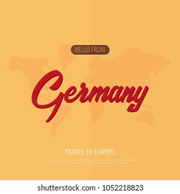 Hello from Germany. Travel to Europe. Touristic greeting card. Vector illustration