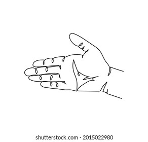 Hello gesture one line art. Continuous line drawing of gesture, palm, greeting gesture.