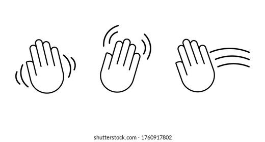 hello goodbye waving hand vector. hi bye hey gesture outline. farewell palm movement sign. raised moving shake. stock illustration on white background
