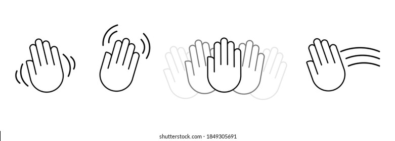 hello goodbye waving hand vector. hi bye hey gesture outline. farewell palm movement sign. raised moving shake. stock illustration on white background