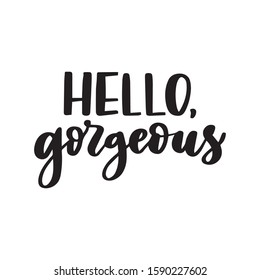 Hello gorgeous hand written text. Lettering vector quote on a white background. Card, poster, print design with modern calligraphy. 