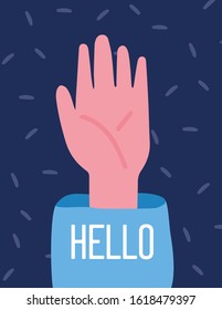 Hello greeting card. Hello Hand. Hand drawn illustration