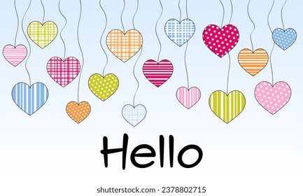 Hello. Greeting card with a sky full of hearts.