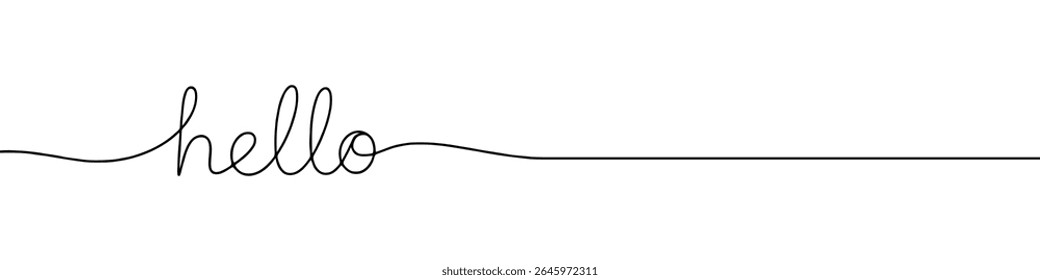 Hello greeting continuous one line drawing with word. Minimalistic drawing of phrase illustration.