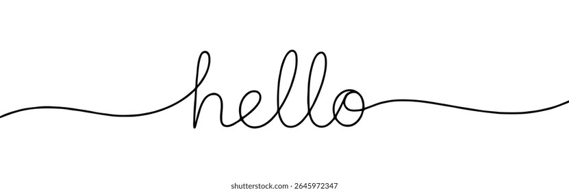 Hello greeting continuous one line drawing with word. Minimalistic drawing of phrase illustration.