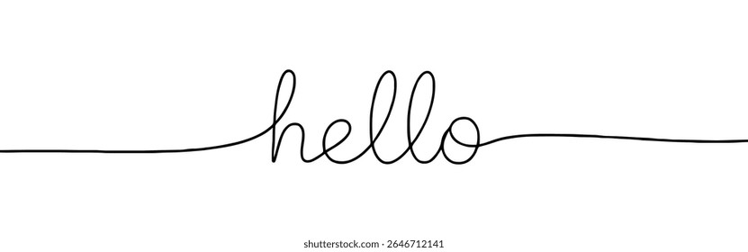 Hello greeting continuous one line drawing with word. Minimalistic drawing of phrase illustration.