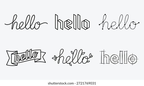 Hola saludos en varios estilos de tipografía y Fuentes