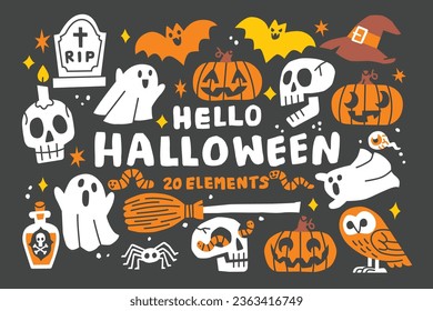Hello Halloween 20 design elements for website, application, printing, document, poster design, etc.