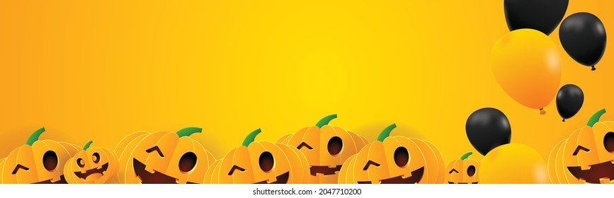 hello halloween background orange yellow page benner space pumpkins on october autumn season poster card 